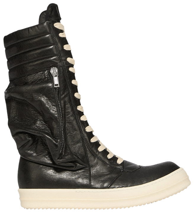 Rick Owens Cargo Geobasket Tumbled Lamb Leather Black Milk