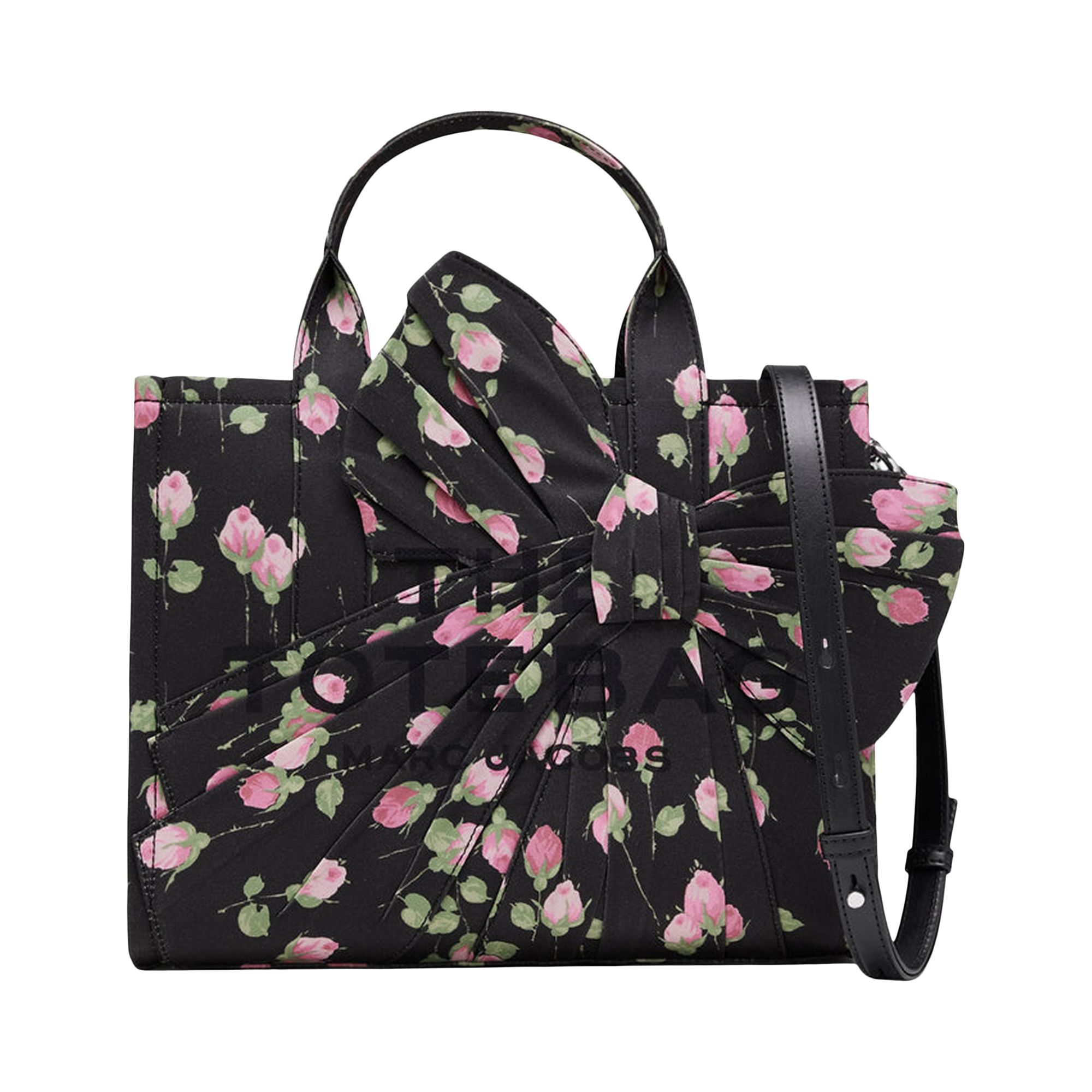 Pre-owned Marc Jacobs The Vintage Floral Oversized Bow Canvas Medium Tote Bag 'black/multicolor' | Women's Siz