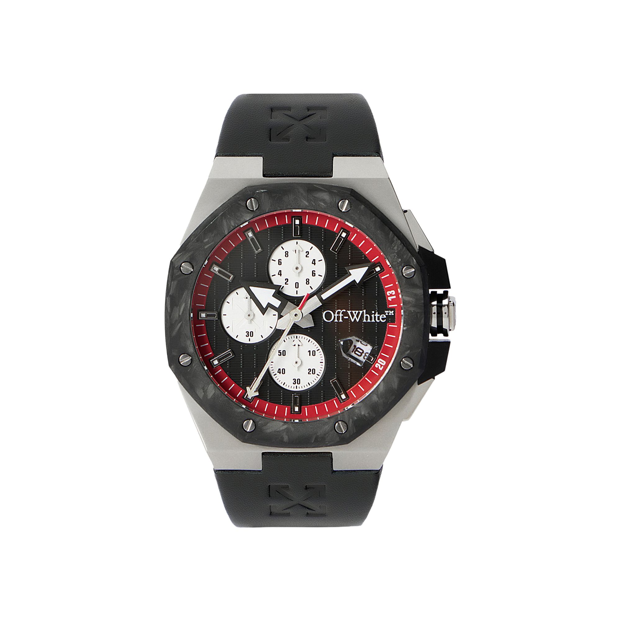 Pre-owned Off-white Frequency Chrono Leather Watch 'stainless Steel' | Silver | Men's Size Onesize