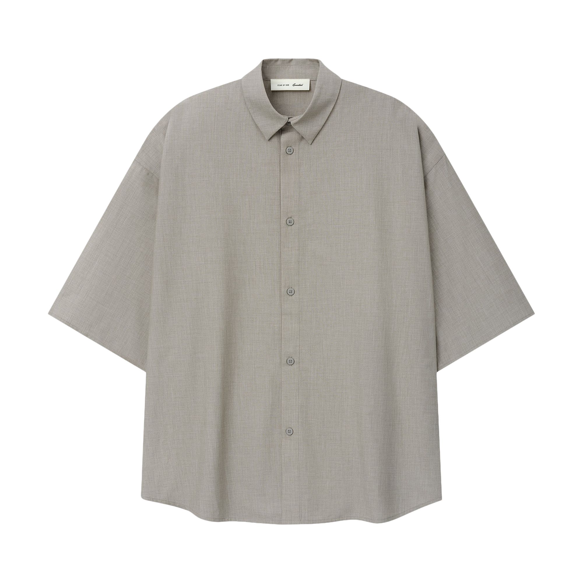 Pre-owned Essentials Fear Of God  Silk Blend 3/4 Sleeve Button Up Shirt 'seal' | Grey | Men's Size L
