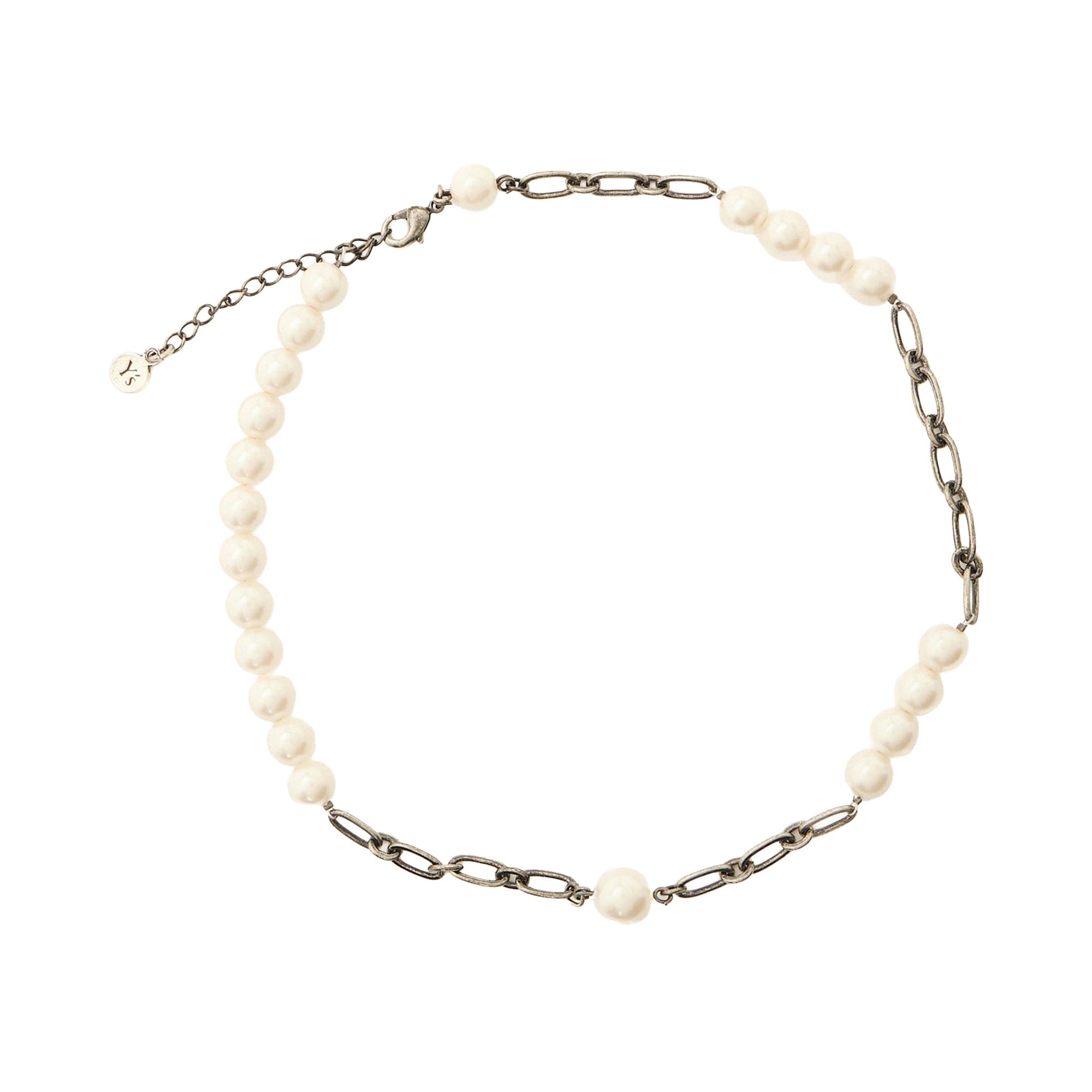 Pre-owned Y's Pearl And Chain Choker 'silver' | Women's Size Onesize