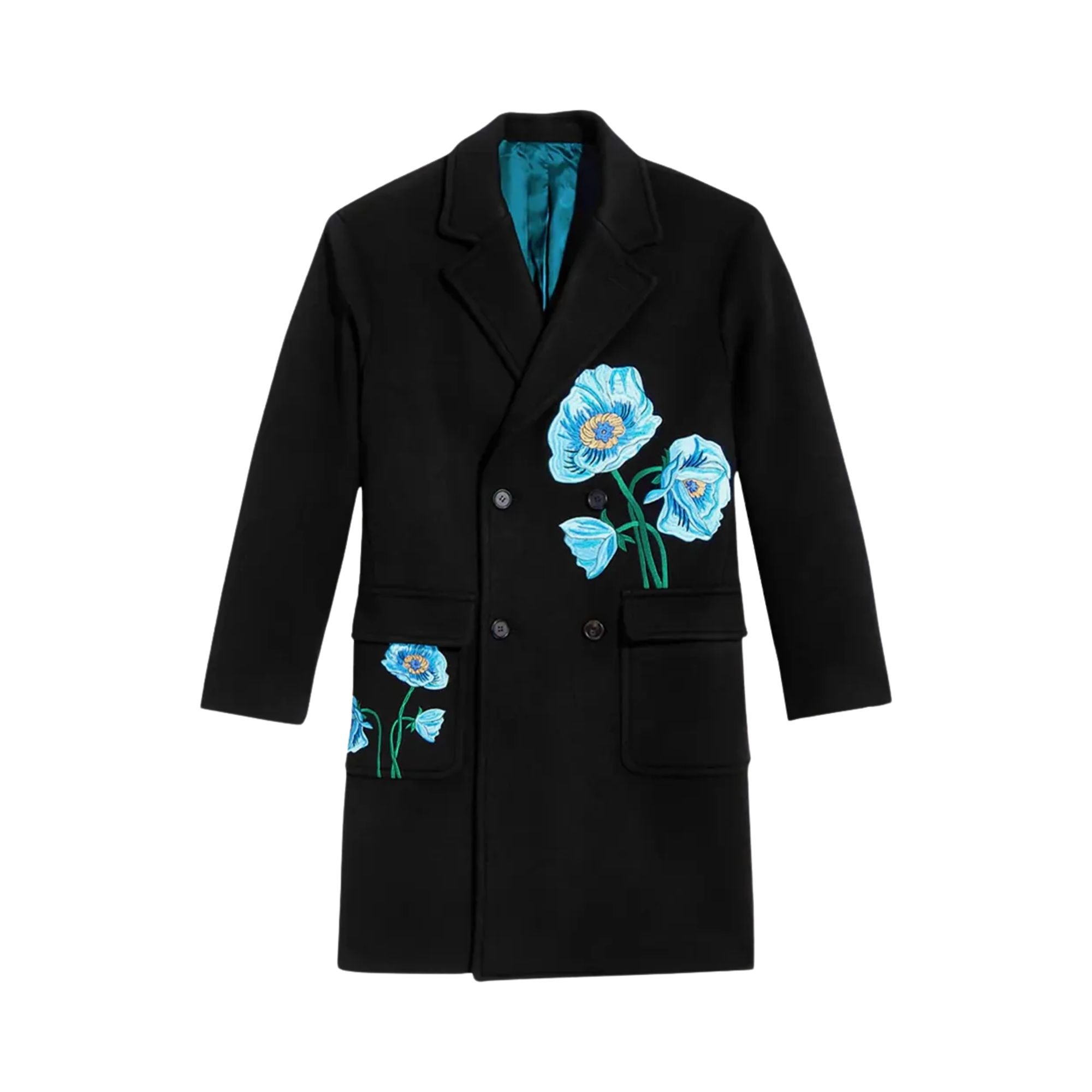 Pre-owned Awake Ny Floral Embroidered Double-breasted Overcoat 'black' | Men's Size Xxl