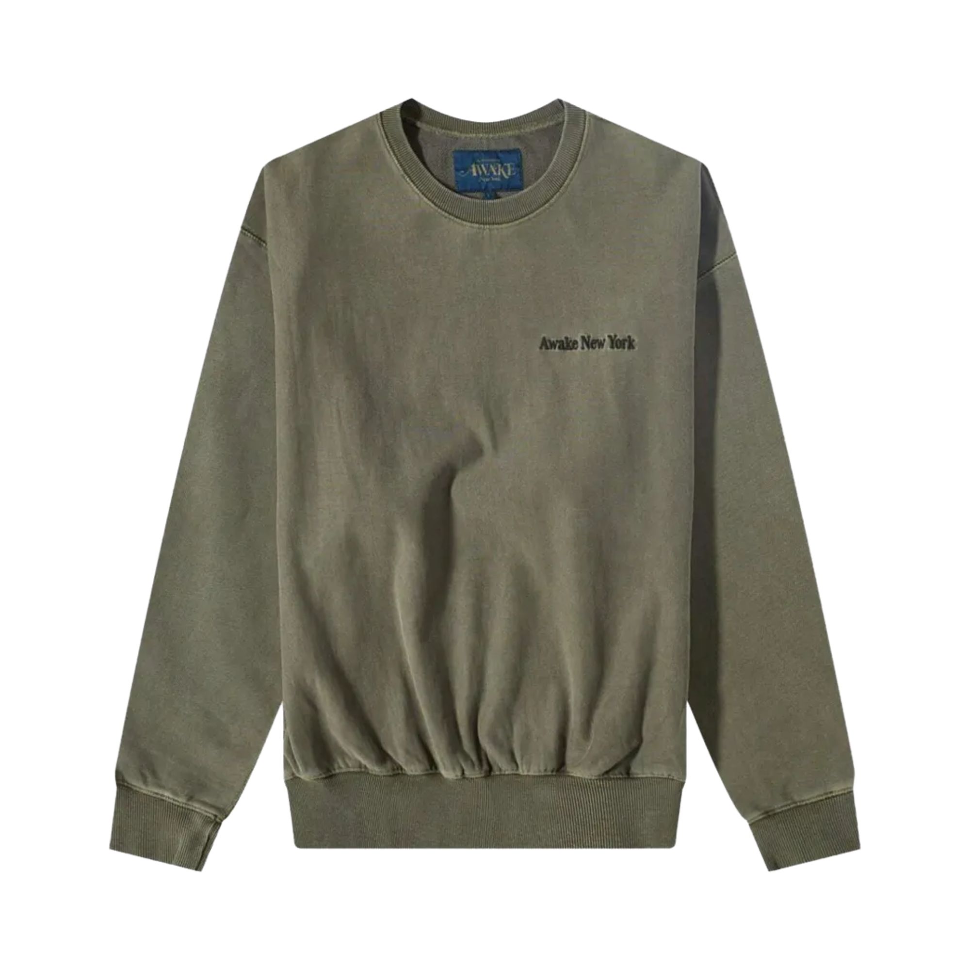 Pre-owned Awake Ny Pigment-dyed Logo-embroidered Crewneck Sweatshirt 'moss Green' | Men's Size Xxl