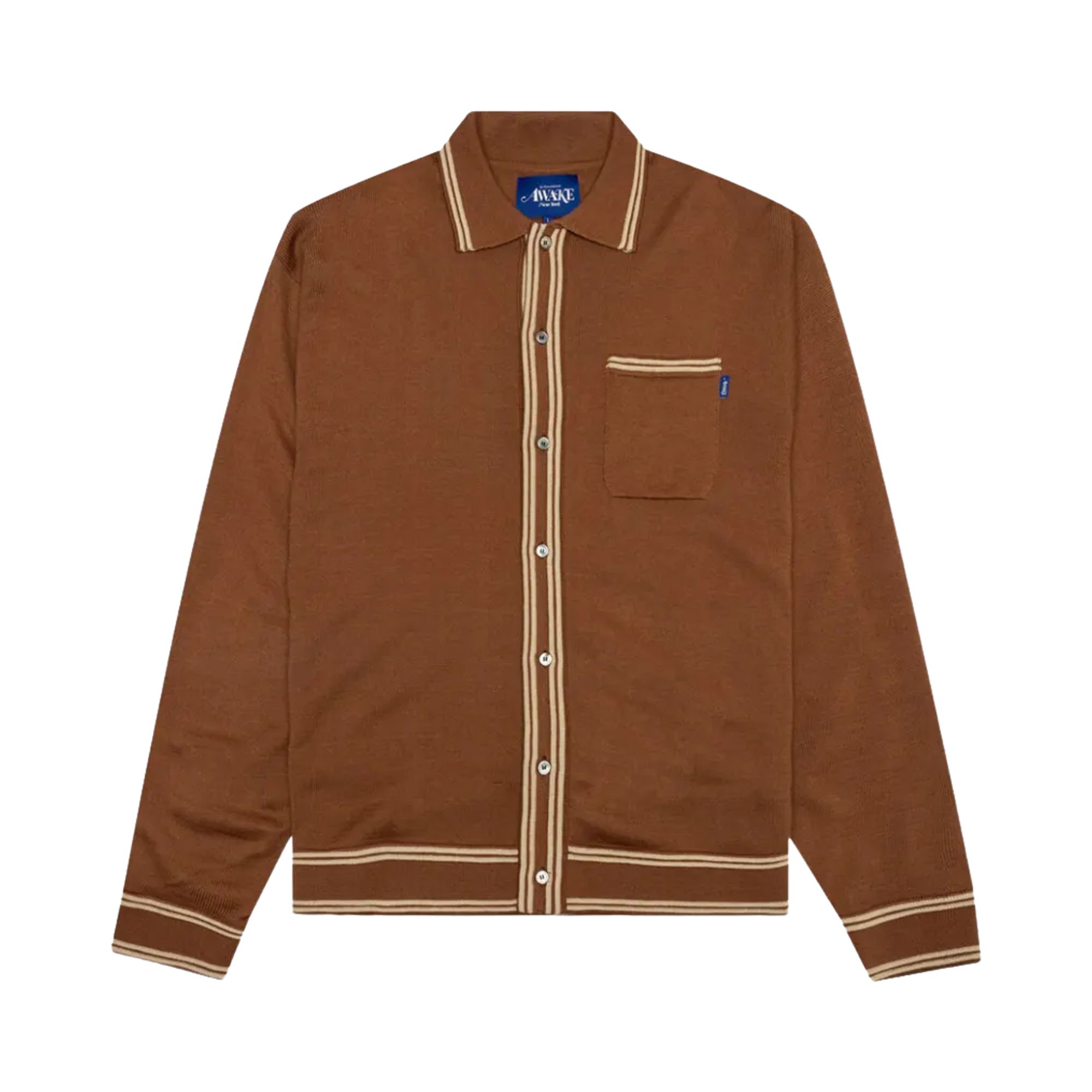 Pre-owned Awake Ny Striped-trim Cardigan 'brown' | Men's Size Xxl