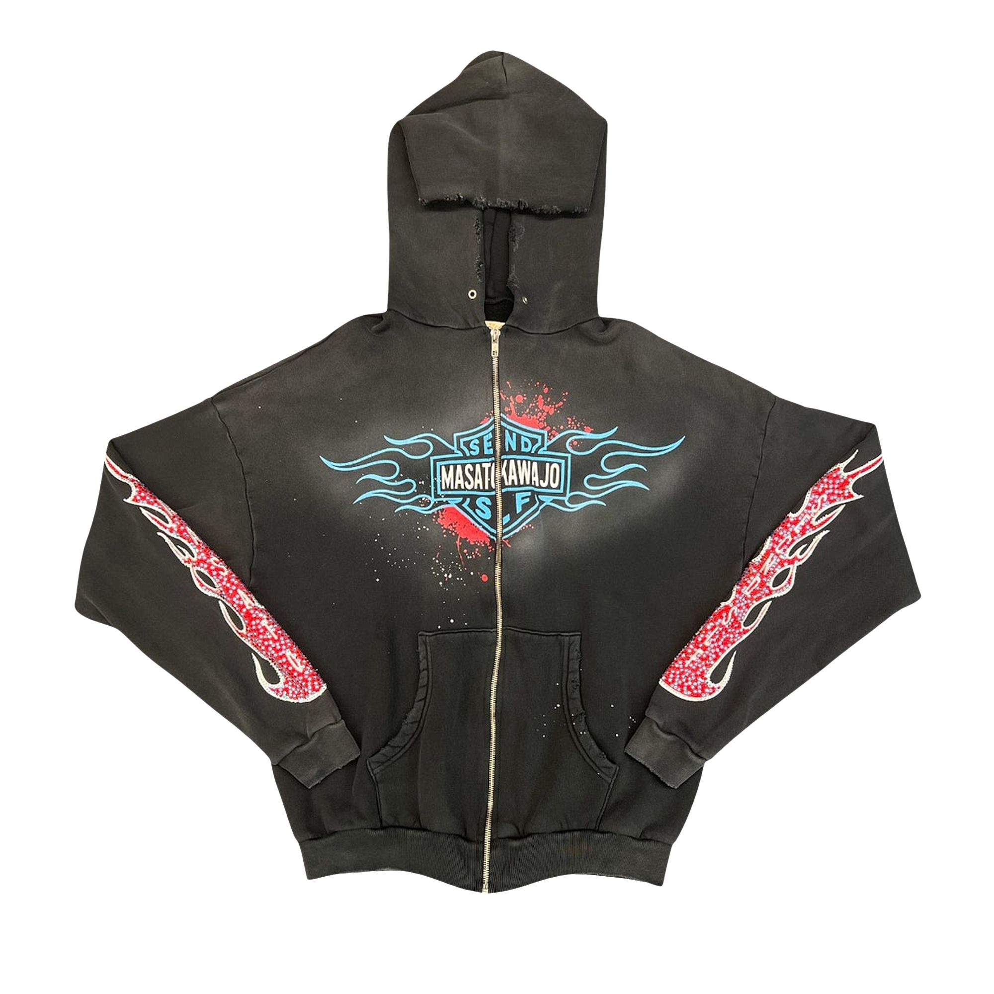 Pre-owned Secnd Slf X Masato Kawajo Firestorm Vintage Zip Up Hoodie 'washed Black' | Men's Size Xl