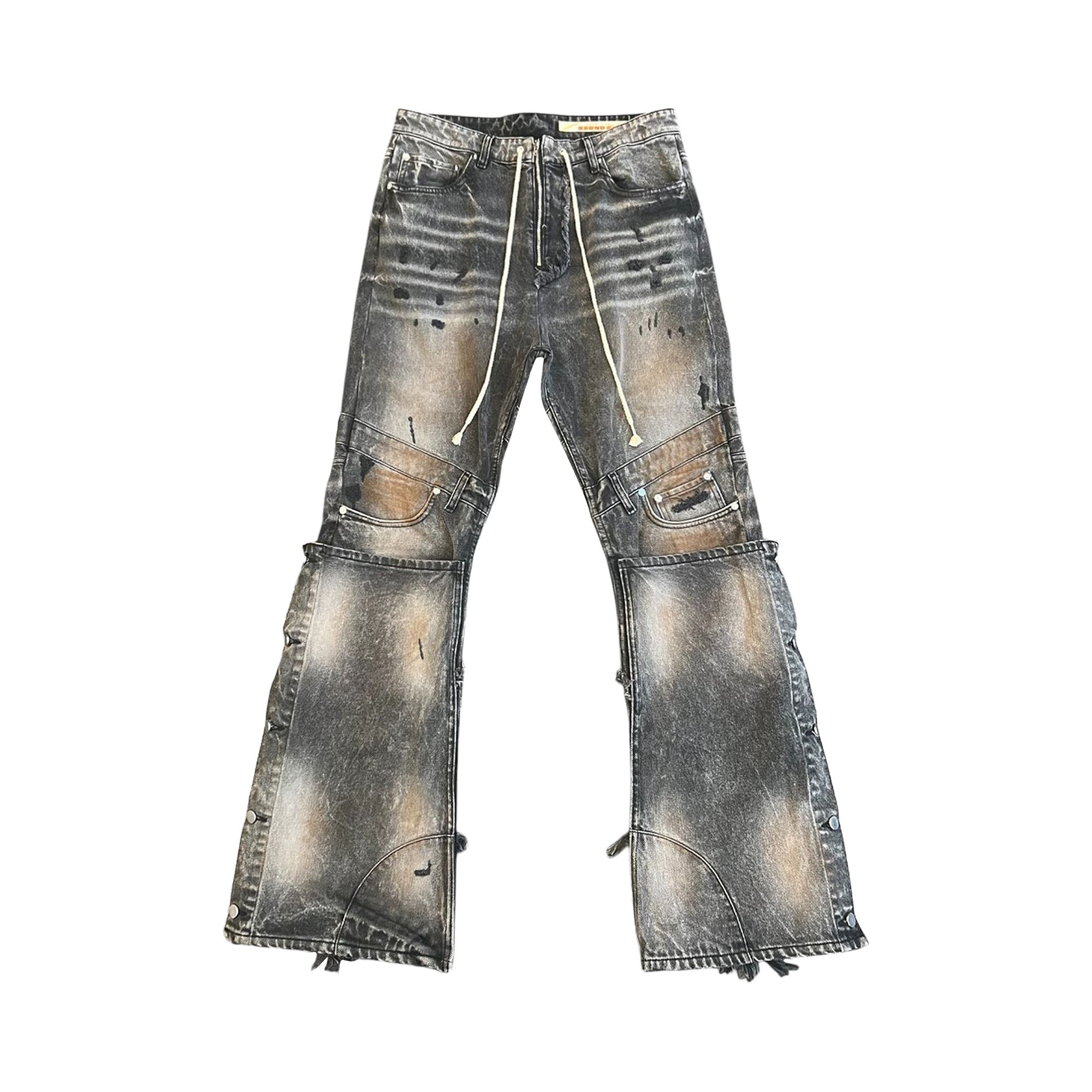 Pre-owned Secnd Slf Reconstructed Texas Flare Denim 'black' | Men's Size 38