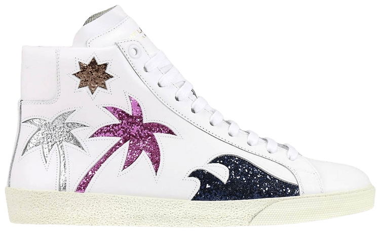 Saint Laurent Wmns Court Classic High Glitter Palm Trees