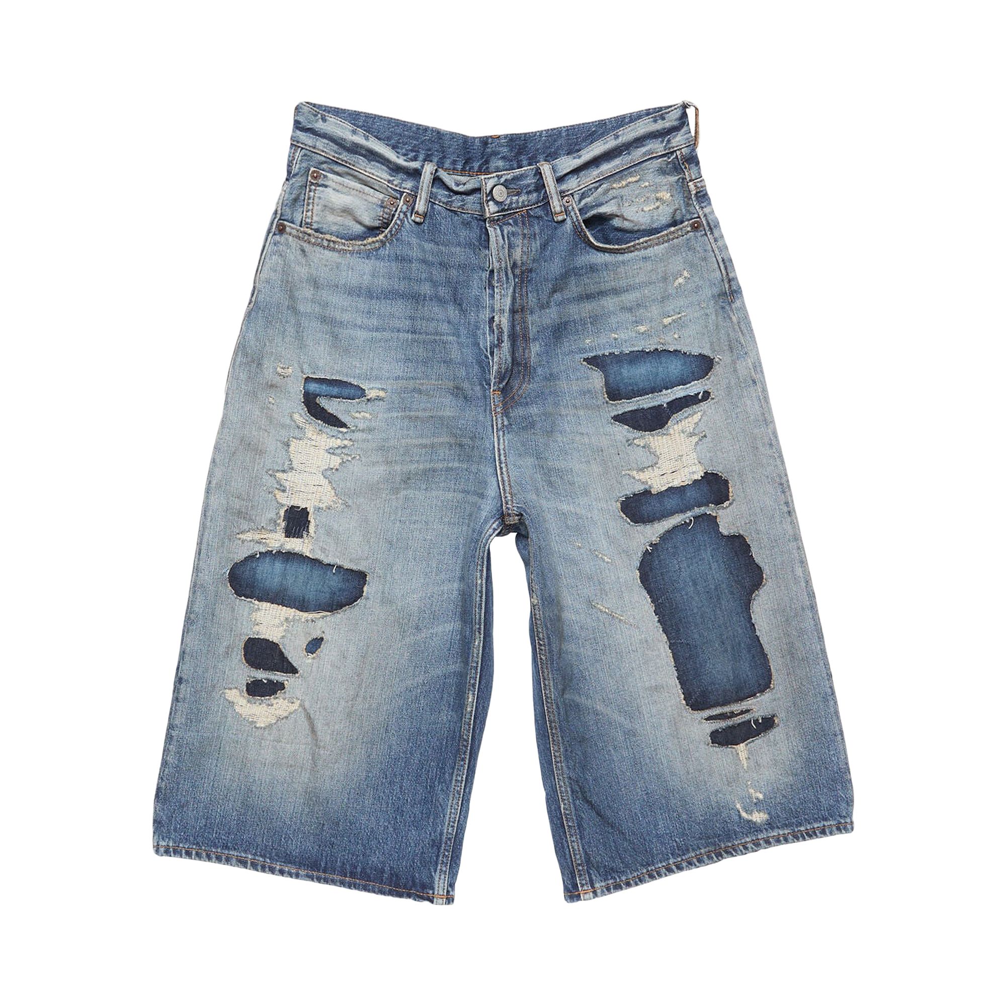 Pre-owned Acne Studios Mended Denim Shorts 'mid Blue' | Men's Size L
