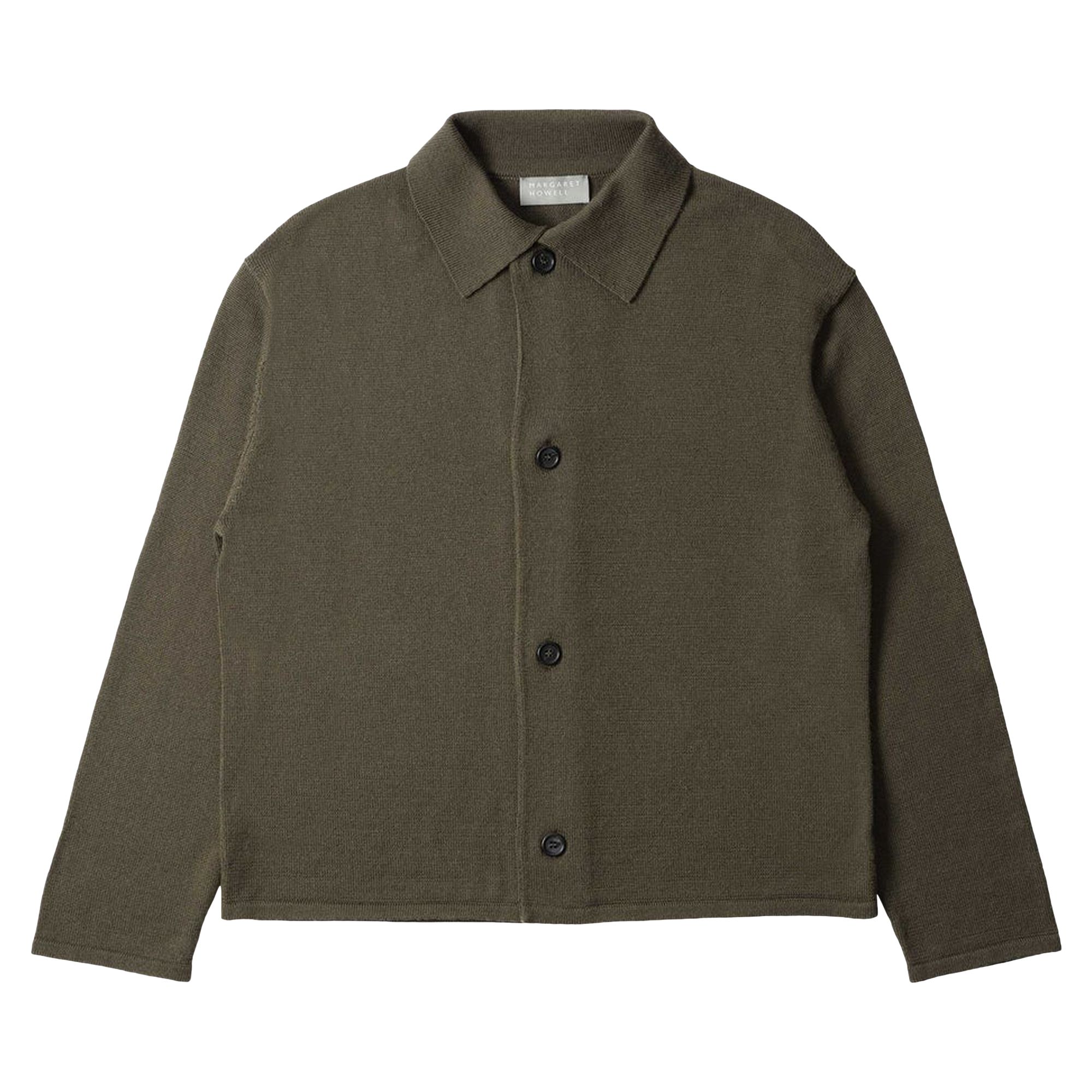 Pre-owned Margaret Howell Collared Cardigan Japanese Spun Merino 'khaki' | Tan | Men's Size L