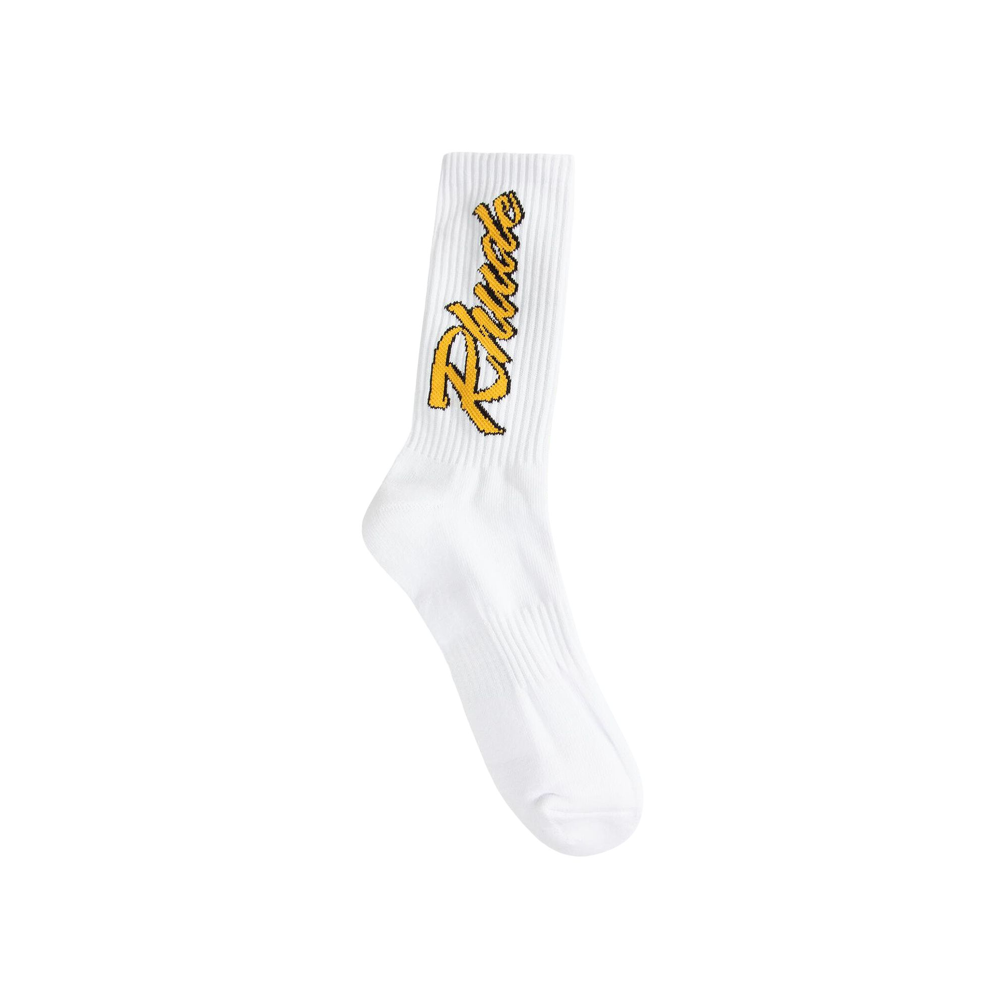 Pre-owned Rhude Legends Script Sock 'white/yellow/black' | Multi-color | Men's Size Onesize In Multicolor