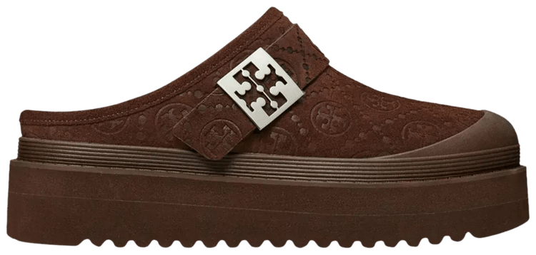 Tory Burch Wmns Mellow Shearling Platform Mule Dark Cocoa Tmono Silver