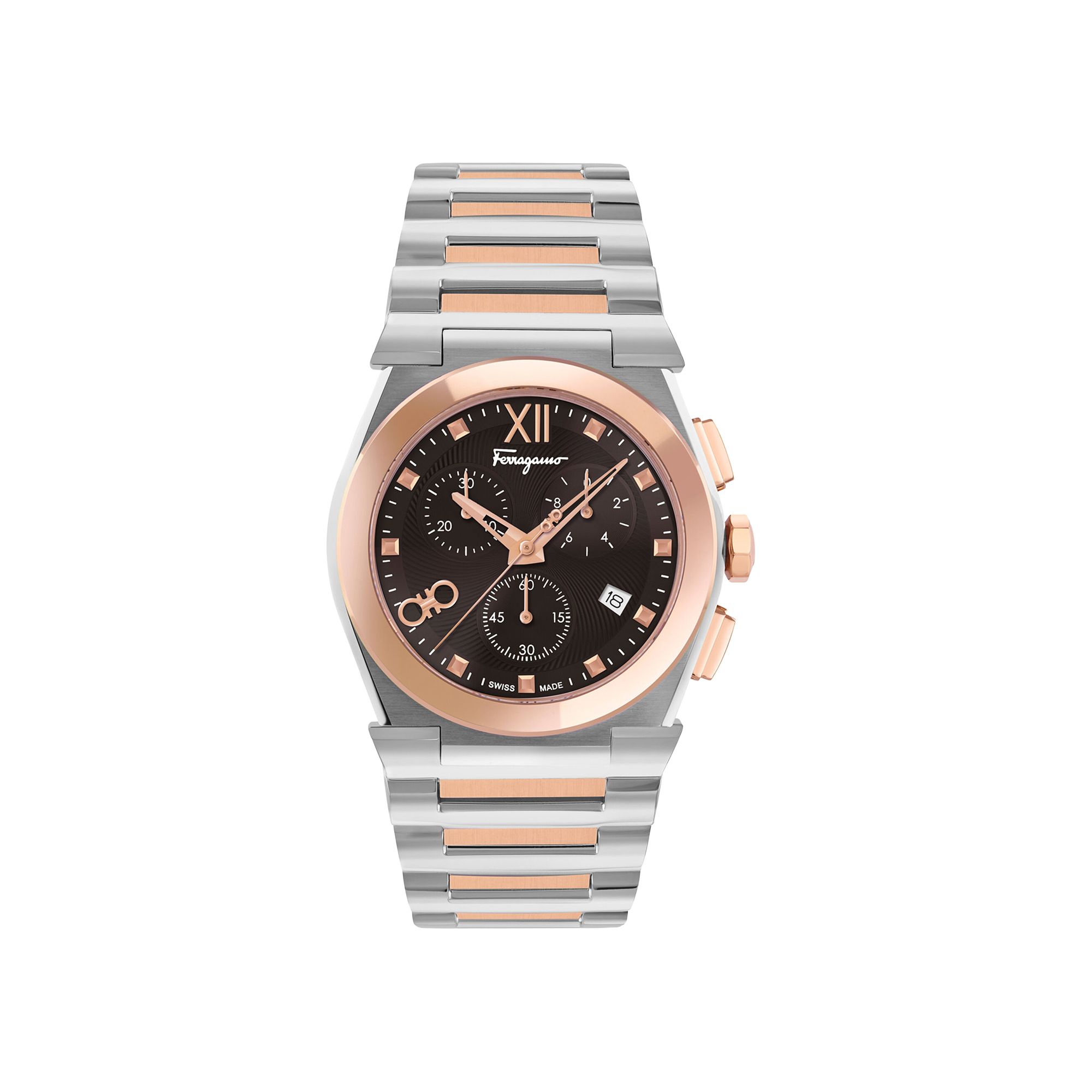 Pre-owned Ferragamo Vega Chrono Bracelet Watch 'two Tone' | Silver | Men's Size Onesize