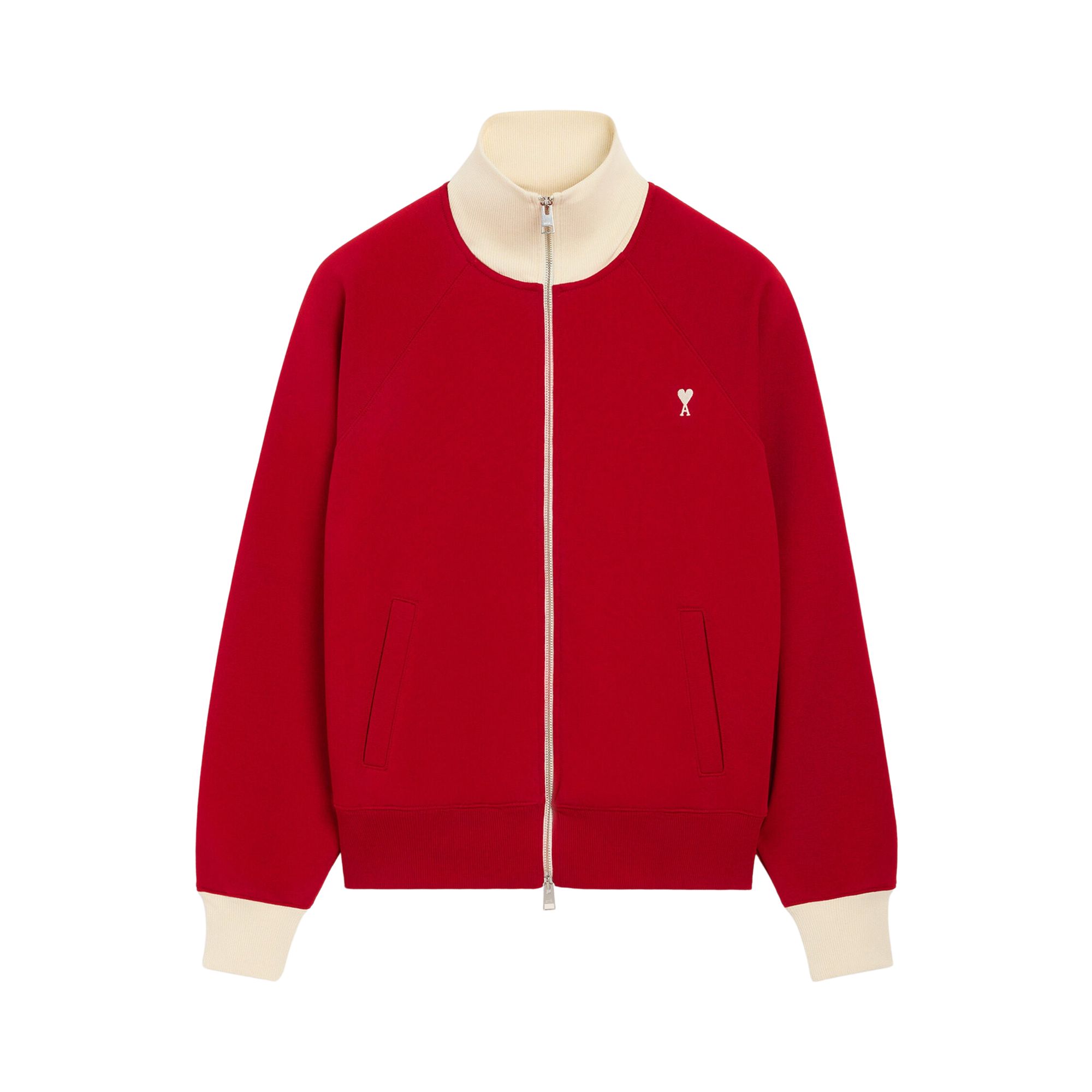 Pre-owned Ami Alexandre Mattiussi Ami Red Zipped Cotton Sweatshirt With De Coeur 'ruby Red/ivory' | Men's Size Xxl