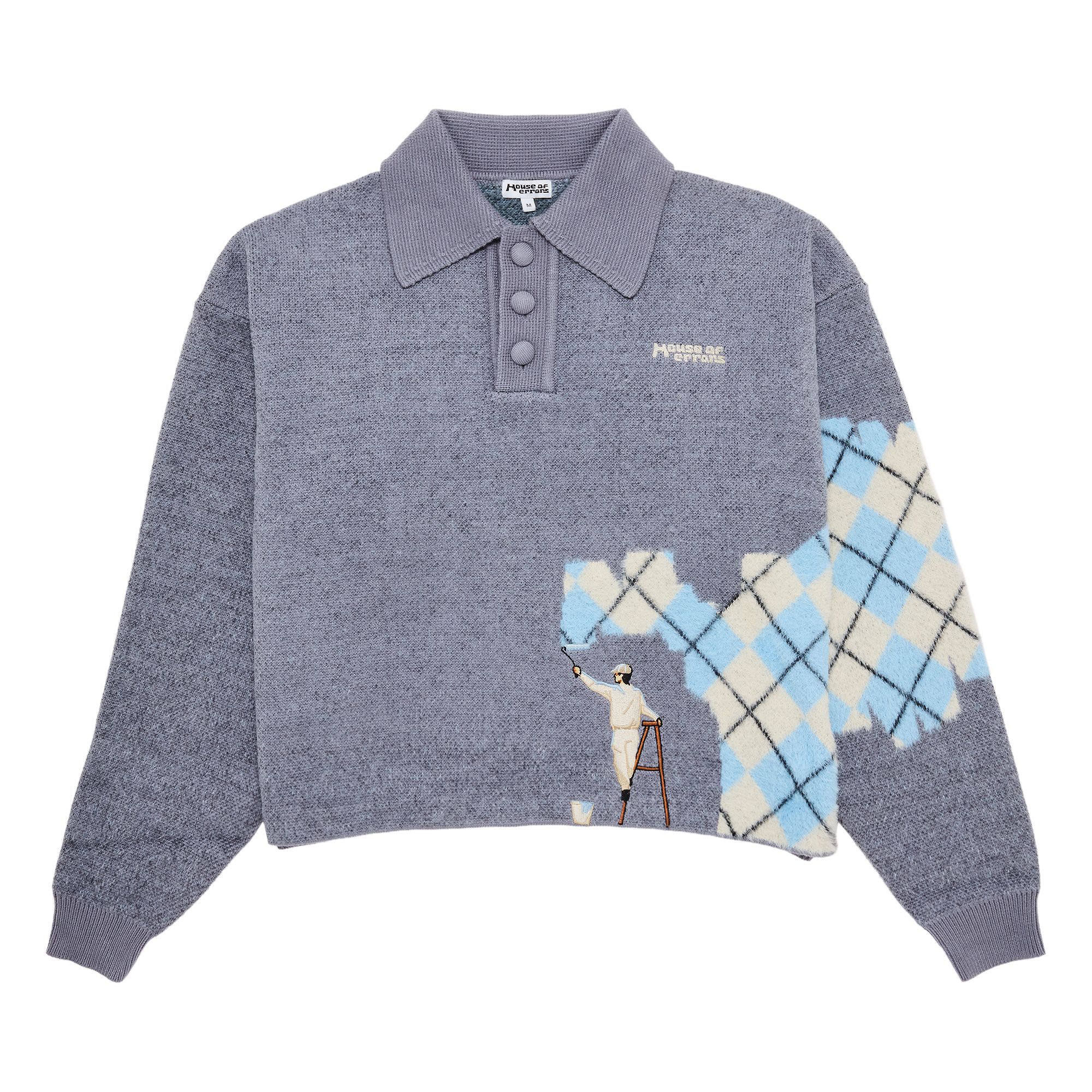 Pre-owned House Of Errors Knitted Wall Painter Rugby 'grey/plaid' | Men's Size L
