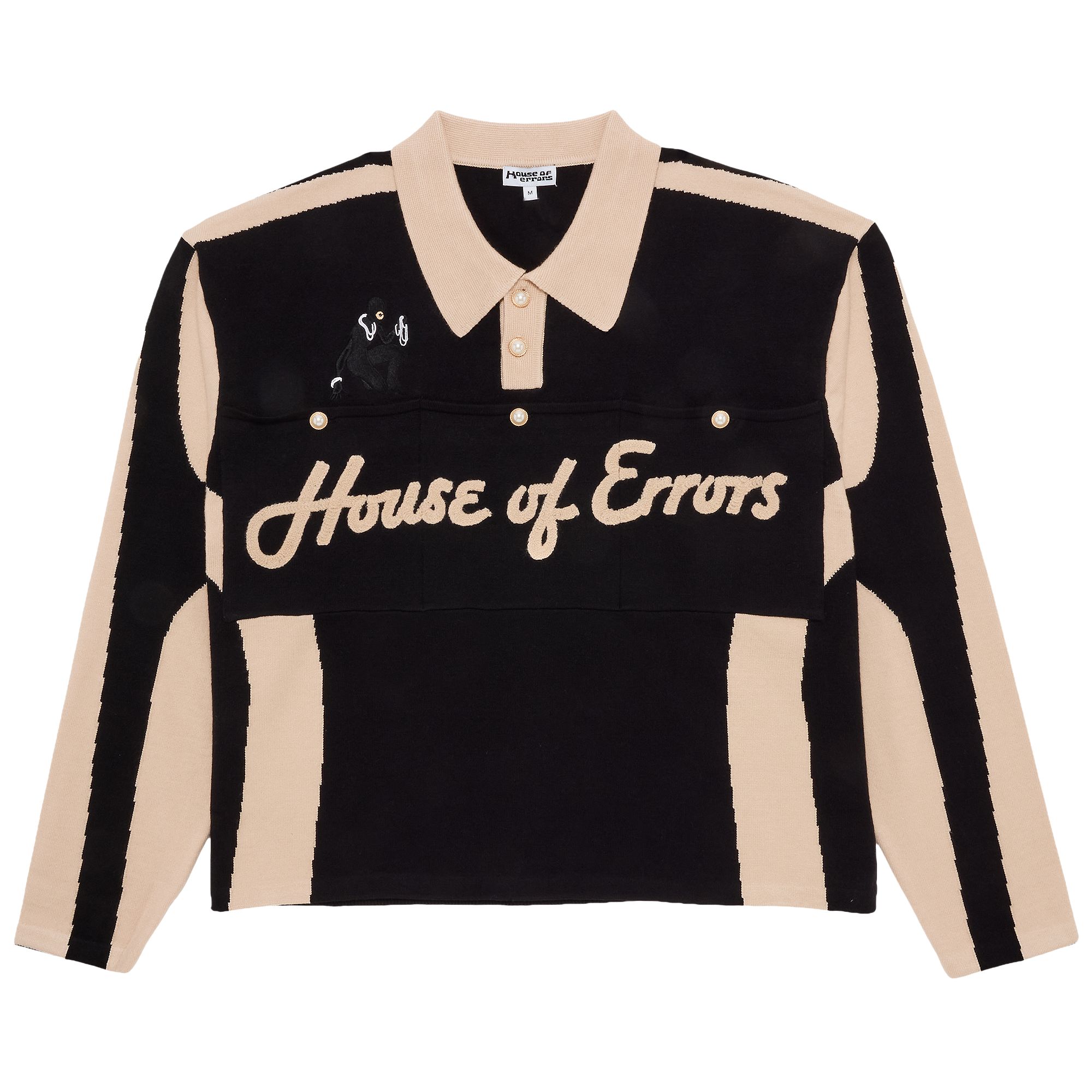 Pre-owned House Of Errors Knitted Cat Burglar Rugby 'black/beige' | Men's Size S