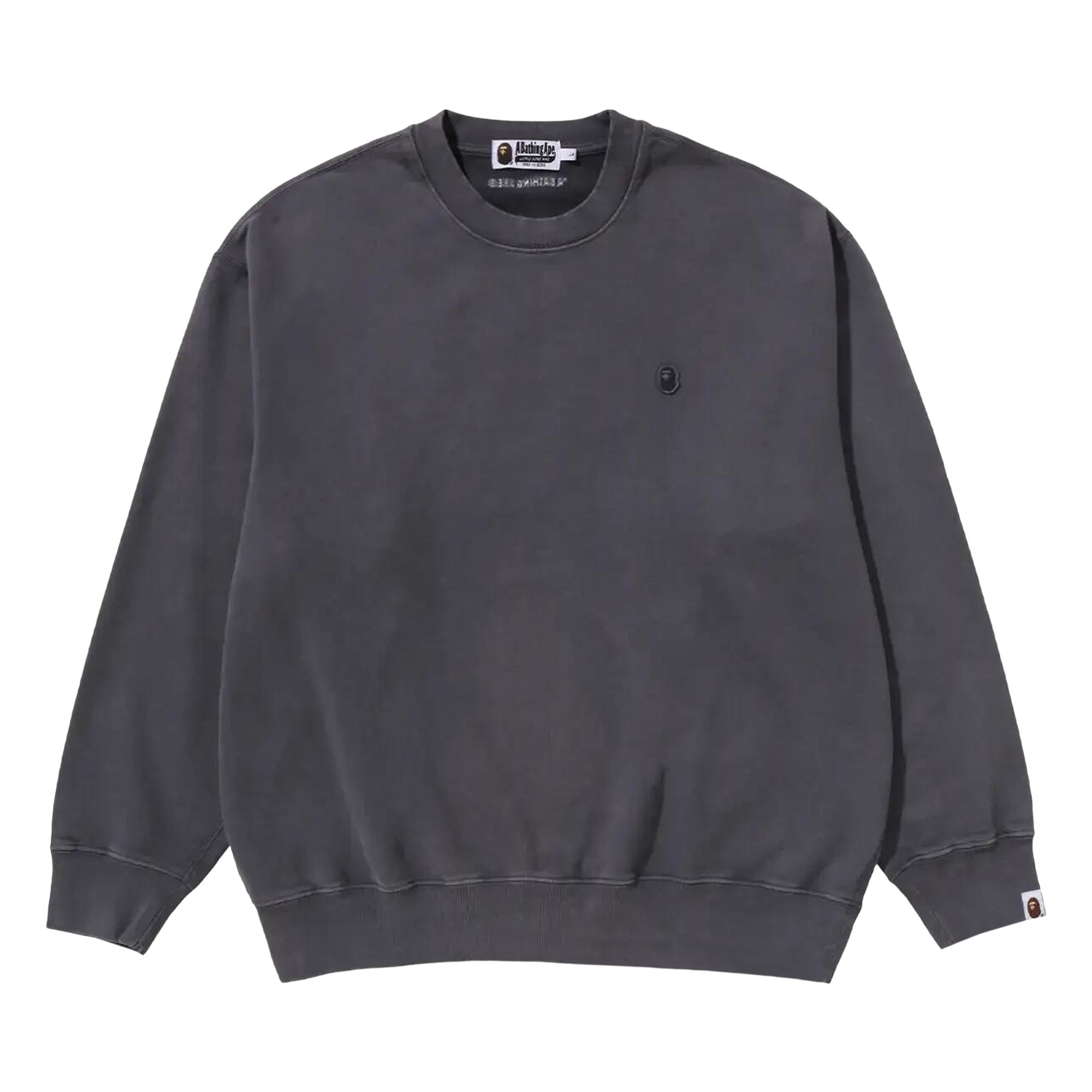 Pre-owned Bape Garment Dye One Point Relaxed Fit Crewneck Sweatshirt 'charocal' | Black | Men's Size Xl