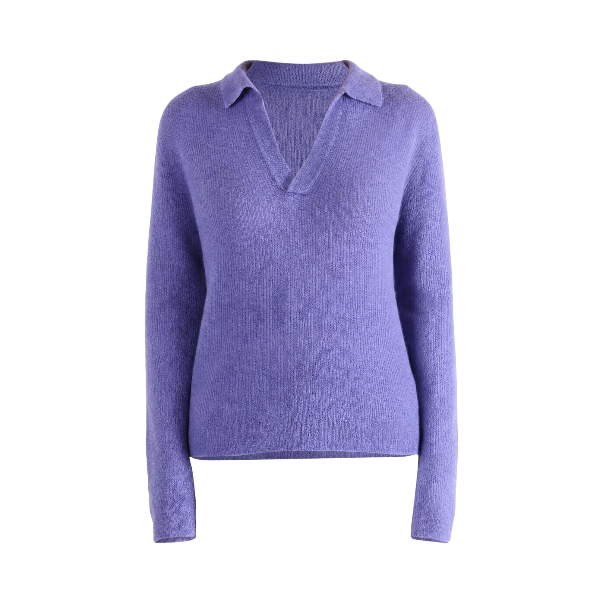 Pre-owned Auralee Suri Alpaca Sheer Knit Skipper Polo 'purple' | Women's Size 0