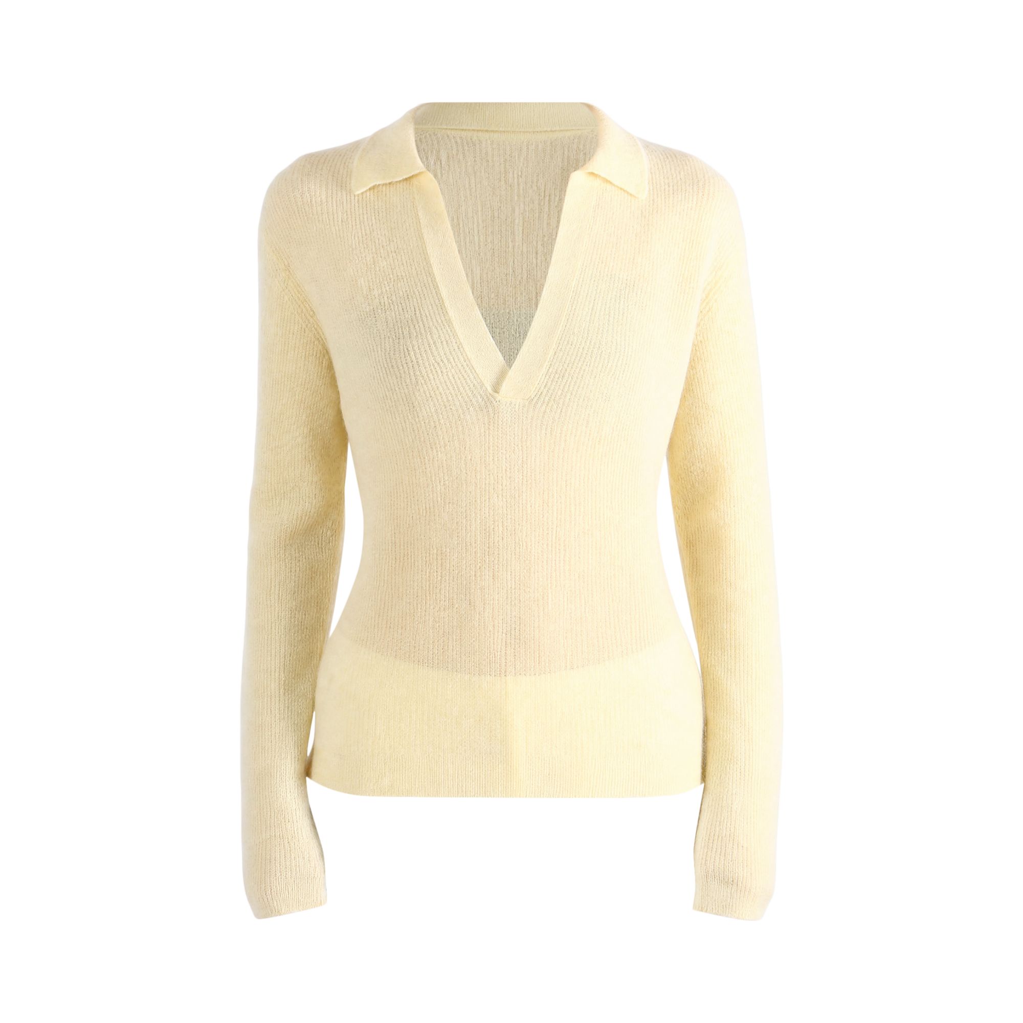 Pre-owned Auralee Suri Alpaca Sheer Knit Skipper Polo 'ecru' | Tan | Women's Size 0