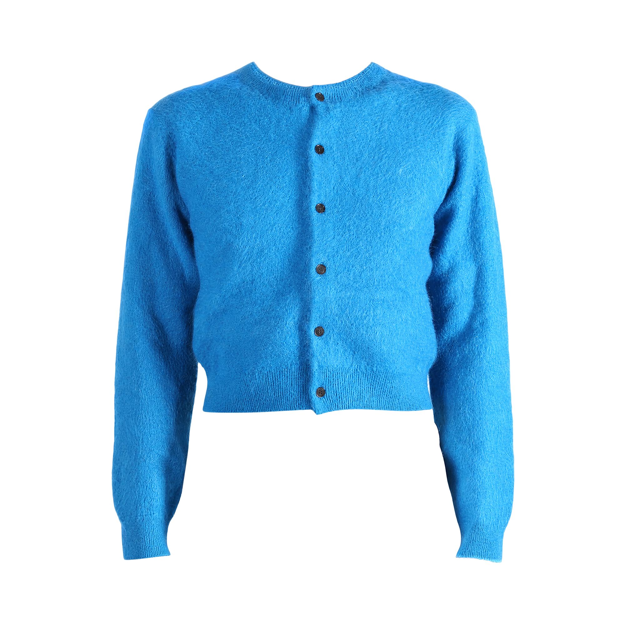 Pre-owned Auralee Garment-dyed Alpaca Fur Knit Crewneck Cardigan 'royal Blue' | Women's Size 2