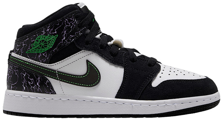 Air Jordan 1 Mid SE GS Black Summit White Laser Purple Scream Green