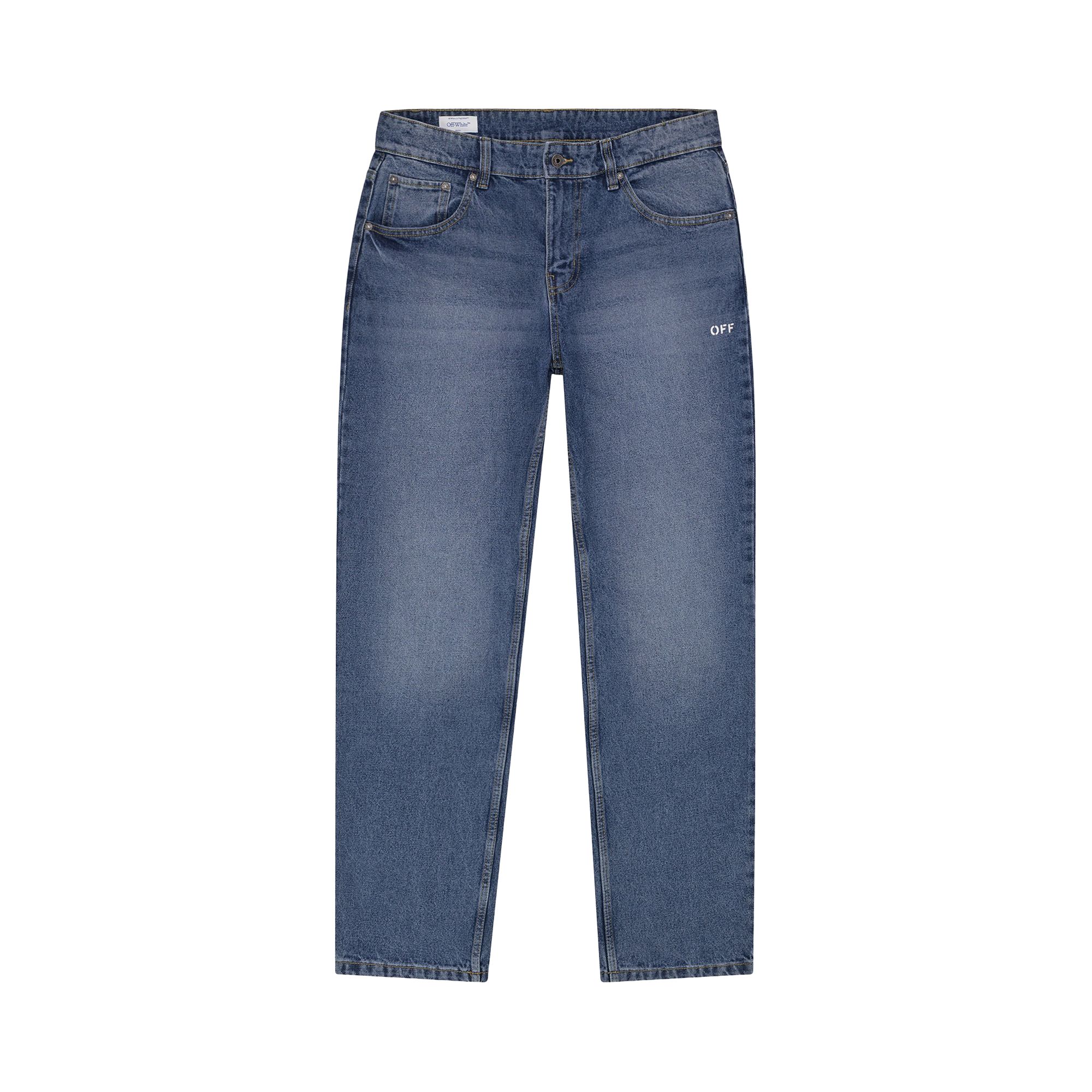 Pre-owned Off-white C/o Virgil Abloh Spray Diag Jeans 'med Indigo' | Blue | Men's Size 32