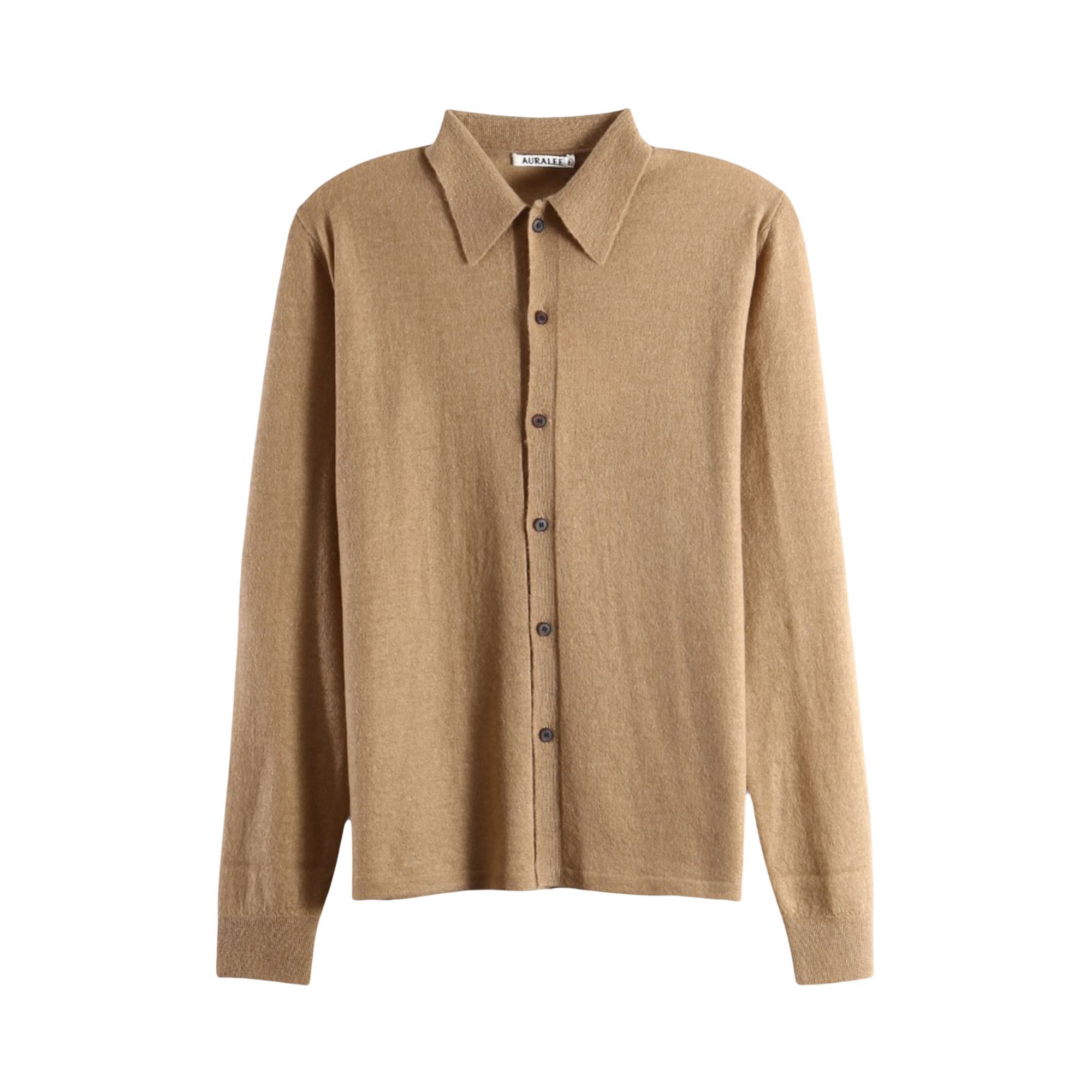 Pre-owned Auralee High Gauge Soft Cashmere Knit Shirt Cardigan 'light Brown' | Women's Size 0