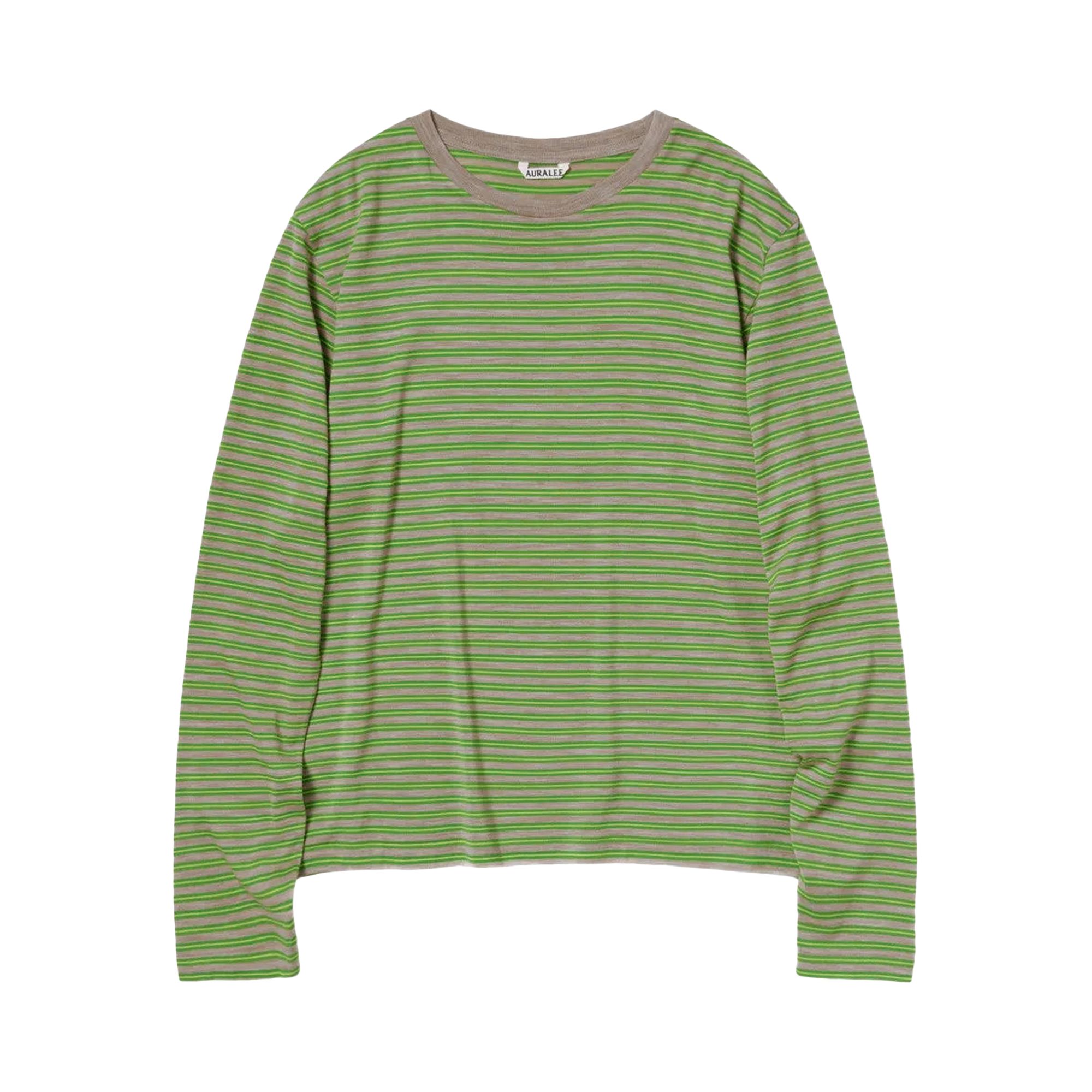 Pre-owned Auralee Soft Smooth Wool Stripe Jersey Long Sleeve Tee 'green Stripe' | Women's Size 2