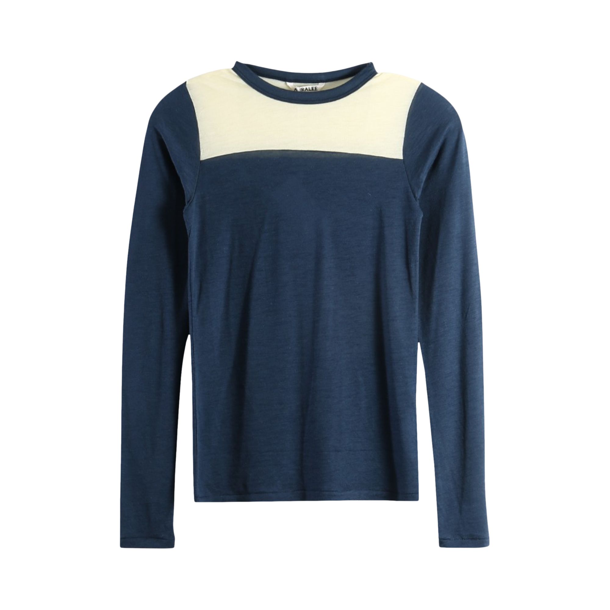Pre-owned Auralee Fluffy Cashmere Nylon Jersey Contrast Long Sleeve Tee 'navy And Light Yellow' | Women's Size