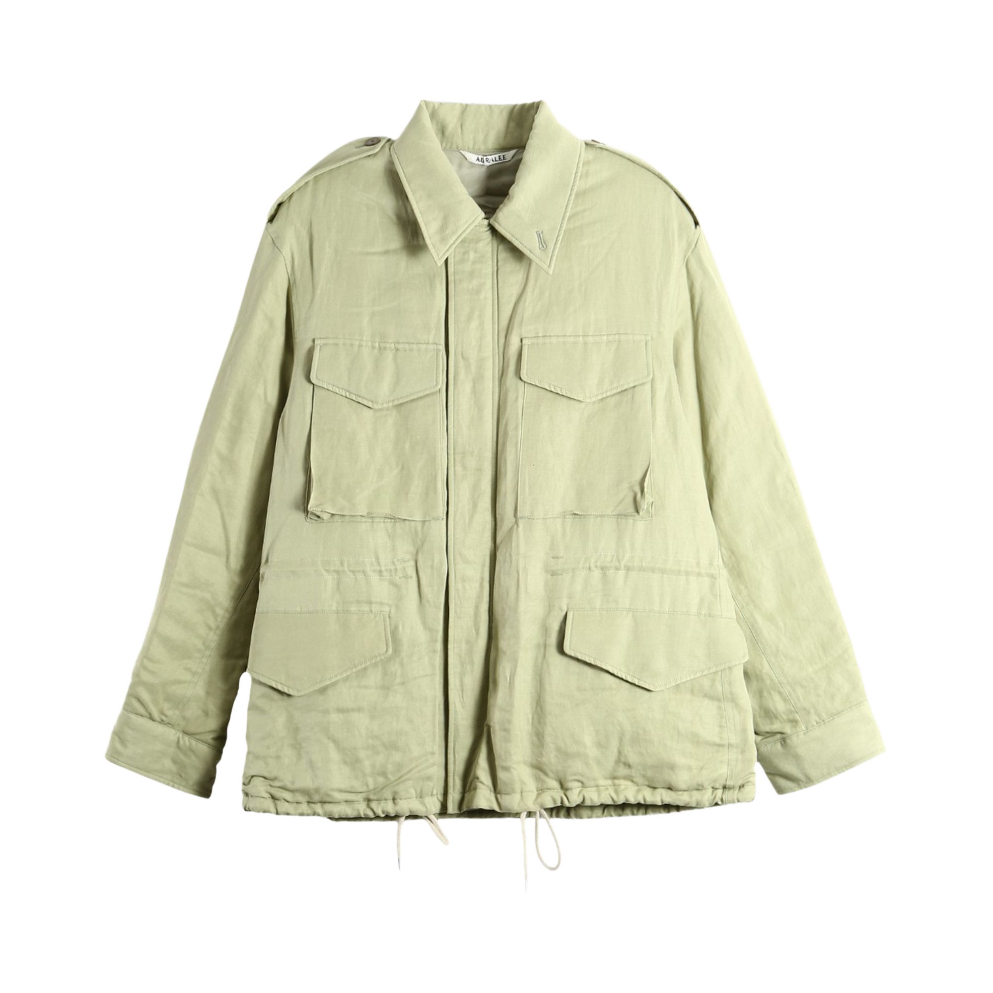 Pre-owned Auralee Brushed Silk Linen Satin Padded Military Blouson 'light Khaki' | Tan | Women's Size 1
