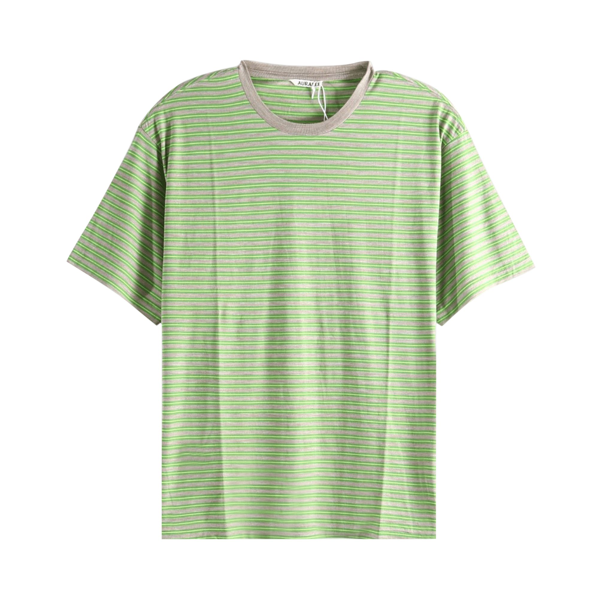 Pre-owned Auralee Soft Smooth Wool Stripe Jersey Tee 'green Stripe' | Men's Size 5