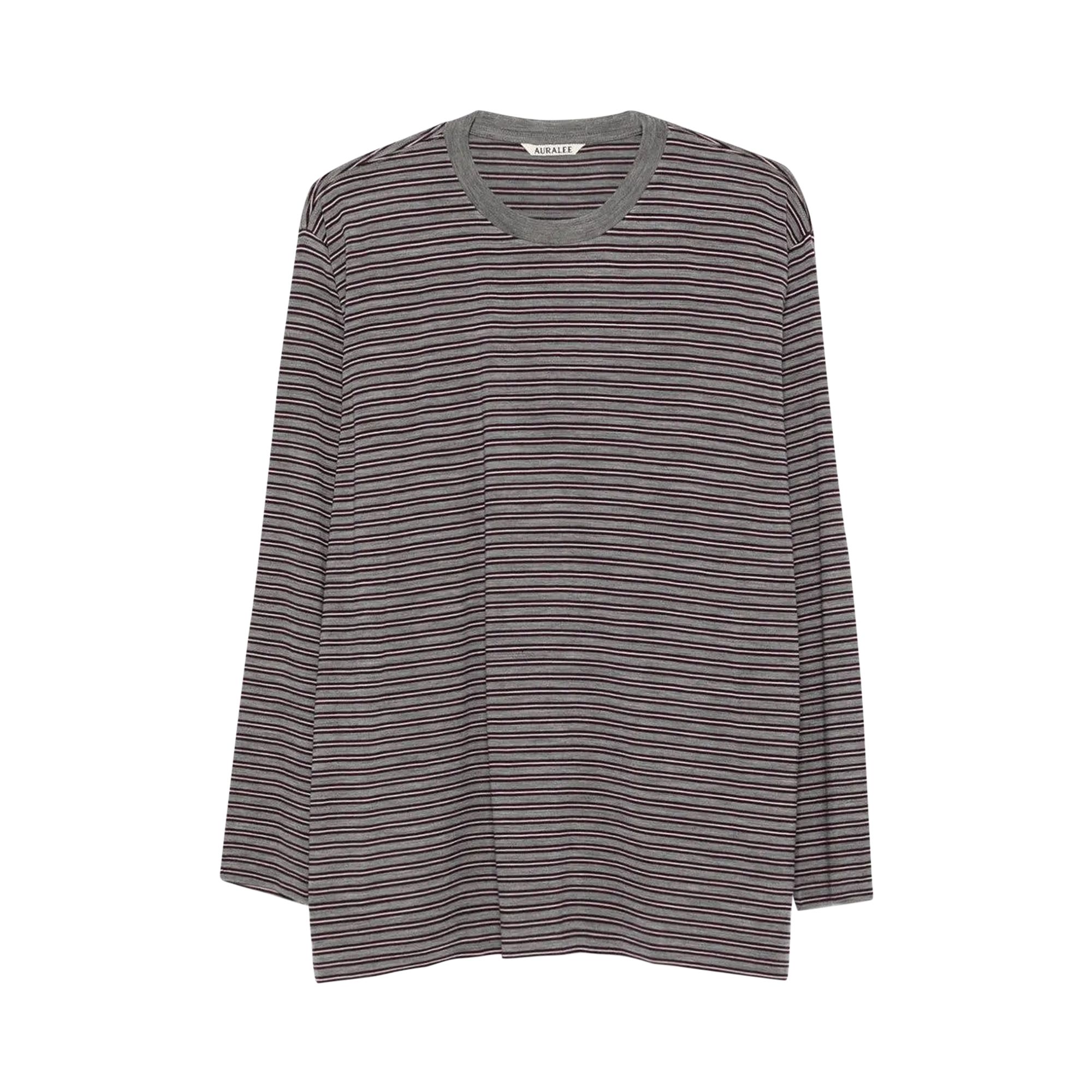 Pre-owned Auralee Soft Smooth Wool Stripe Jersey Long Sleeve Tee 'gray Stripe' | Tan | Men's Size 4