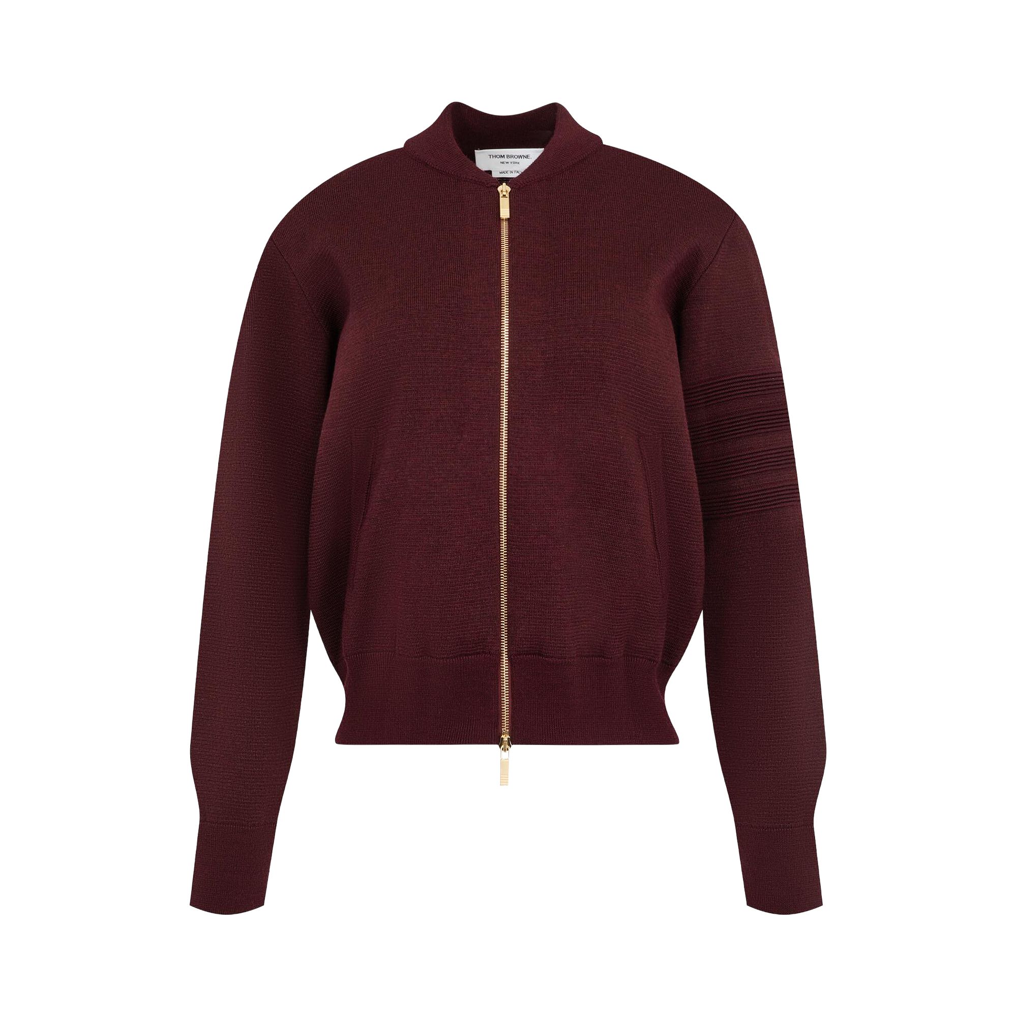 Pre-owned Thom Browne Milano Stitch Zip Up Bomber Jacket In Merino And Linen W/ Ottoman Stitch 4 Bar Stripe 'b In Red