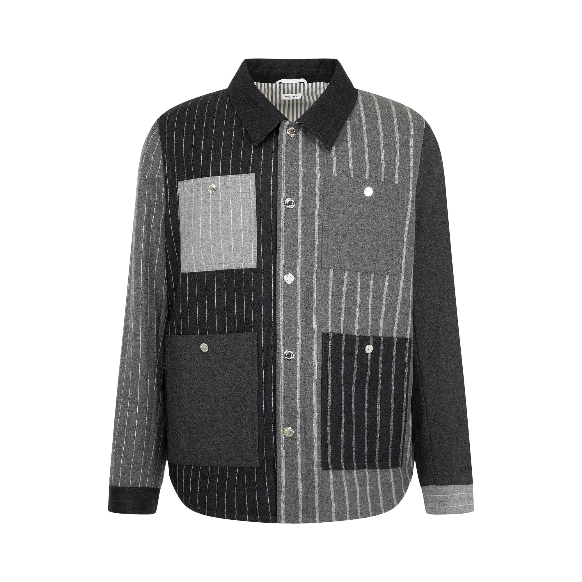 Pre-owned Thom Browne Funmix Utility Patch Pocket Jacket (28) In Banker Stripe Flannel 'med Grey' | Men's Size